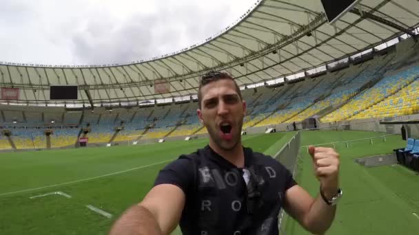 Guy is Celebrating on the Famous Maracana Stadium