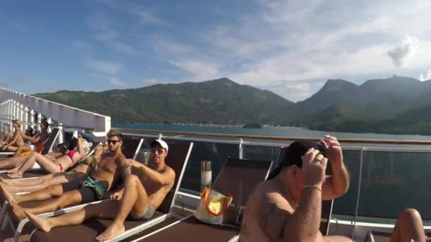 People Sunbathing in Cruise Ship — Stock Video