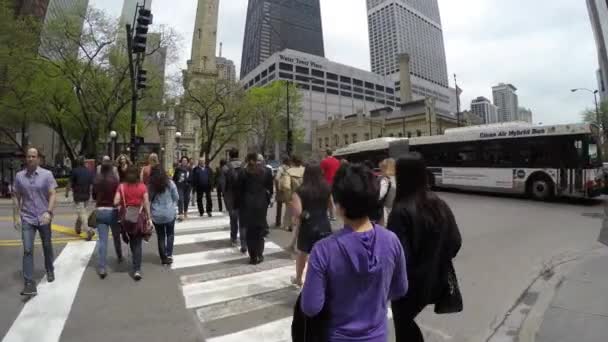 Пешеходы переходят Мичиган-авеню — стоковое видео
