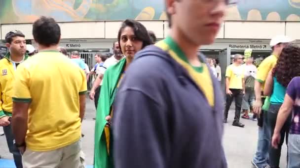 Abanico Brasileño Mostrando Bandera Brasileña — Vídeos de Stock