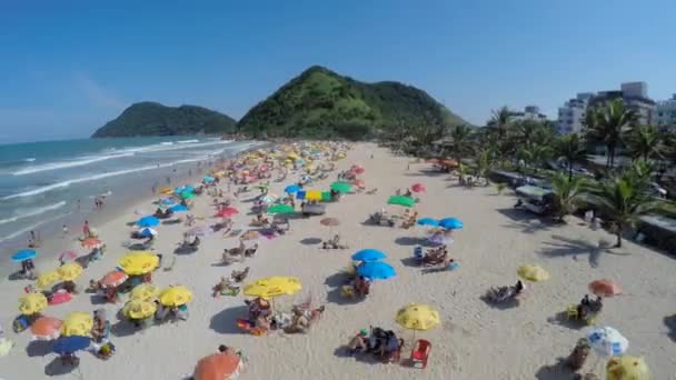 Multidão na praia em um dia de verão — Vídeo de Stock