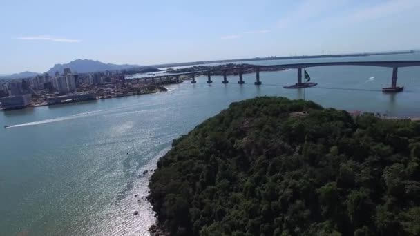 Brazil flag waving in the top of the mountain — Stock Video