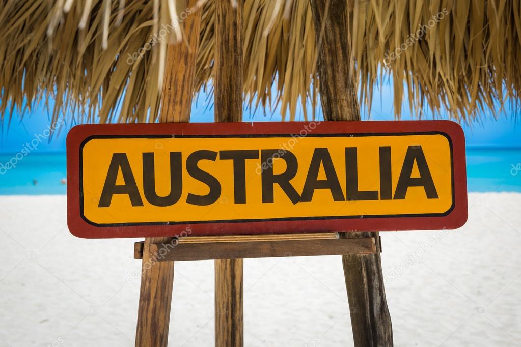 Australia sign with beach