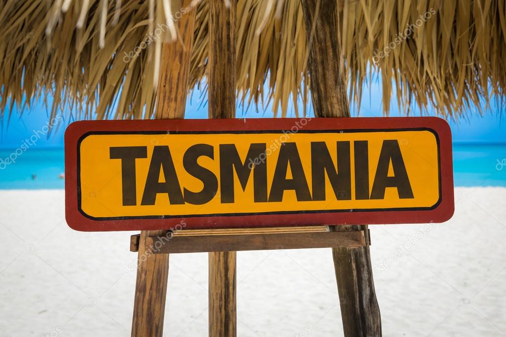 Tasmania sign with beach
