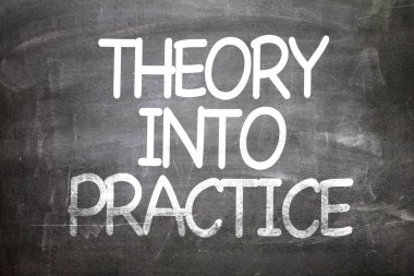 Theory into Practice on a chalkboard clipart