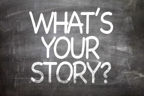 Wat is uw verhaal? op een schoolbord — Stockfoto