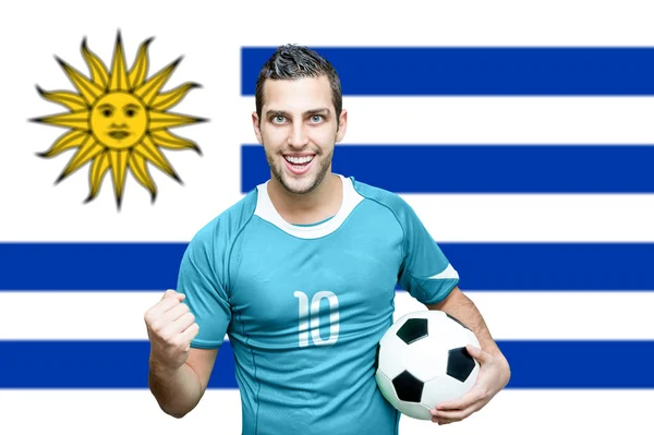 Uruguayan fan celebrates in blue t-shirt — Stock Photo, Image