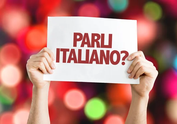 To mluvíš italsky? karta s pozadím bokeh — Stock fotografie