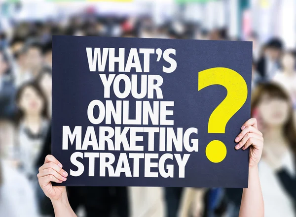 Яка ваша стратегія онлайн-маркетингу? картка Ліцензійні Стокові Зображення