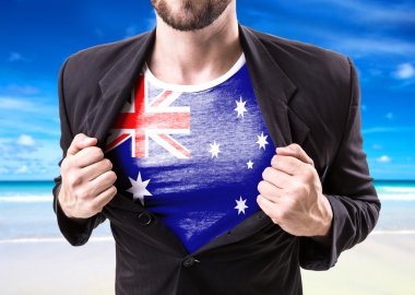 Businessman stretching suit with Australian Flag clipart