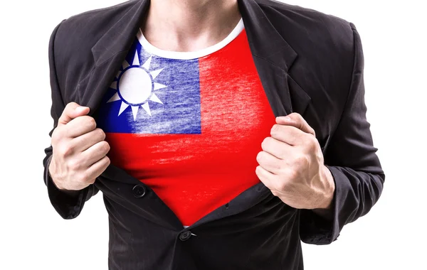 Businessman stretching suit with Taiwanese Flag — Stock Photo, Image