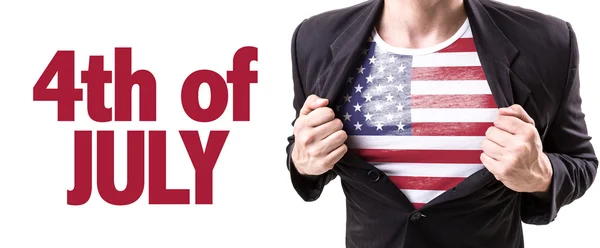 American guy with the USA flag and the text — Stock Photo, Image