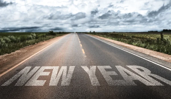 New Year on rural road — Stock Photo, Image