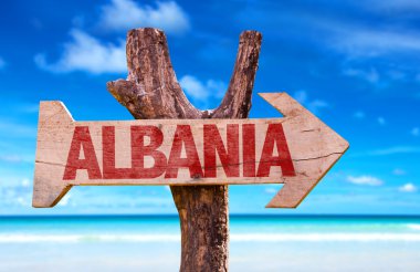 albania wooden sign clipart