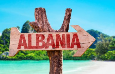 albania wooden sign clipart