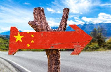 China flag wooden sign clipart