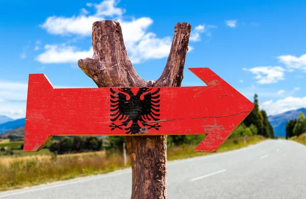 Albania Bandiera segno di legno — Foto Stock