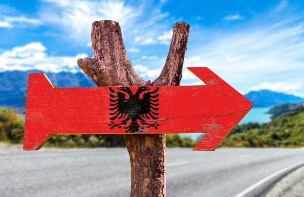 Albania Bandiera segno di legno — Foto Stock