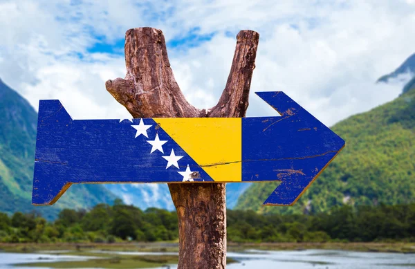 Bosnien und Herzegowina Flagge hölzernes Schild — Stockfoto
