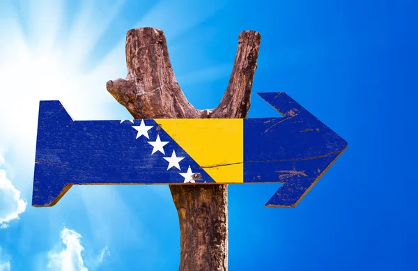Βοσνία και Ερζεγοβίνη σημαία ξύλινη πινακίδα — Φωτογραφία Αρχείου