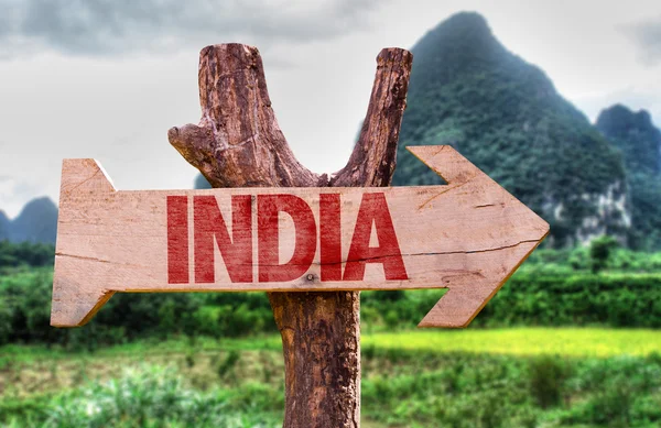 Індія дерев'яні знак — стокове фото