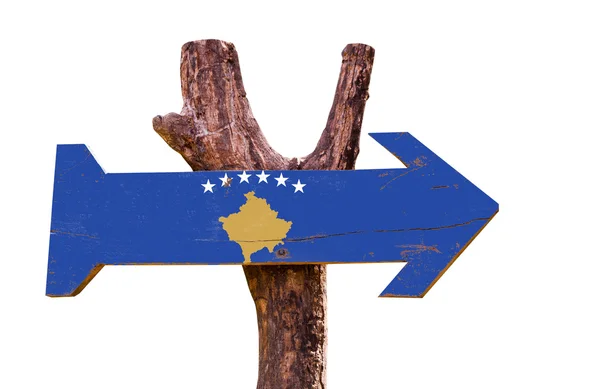 Kosovoer Flagge hölzernes Schild — Stockfoto