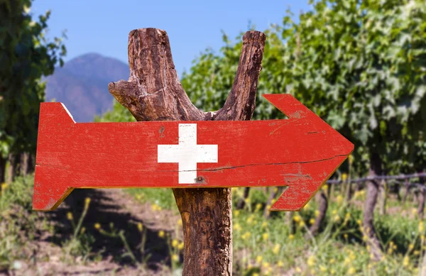 Schweiz flagga träskylt — Stockfoto