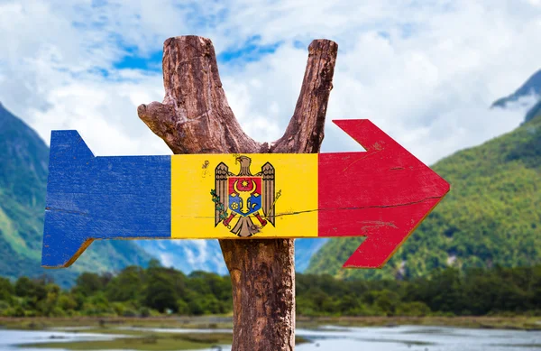 Moldavie Drapeau signe en bois — Photo