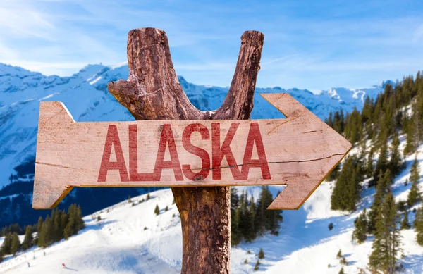 Signo de madera Alaska — Foto de Stock