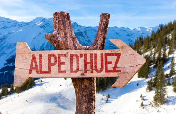 Alpe D'Huez wooden sign — Stock Photo, Image
