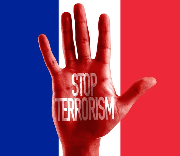 Stop Terrorism painted on hand — Stock Photo, Image