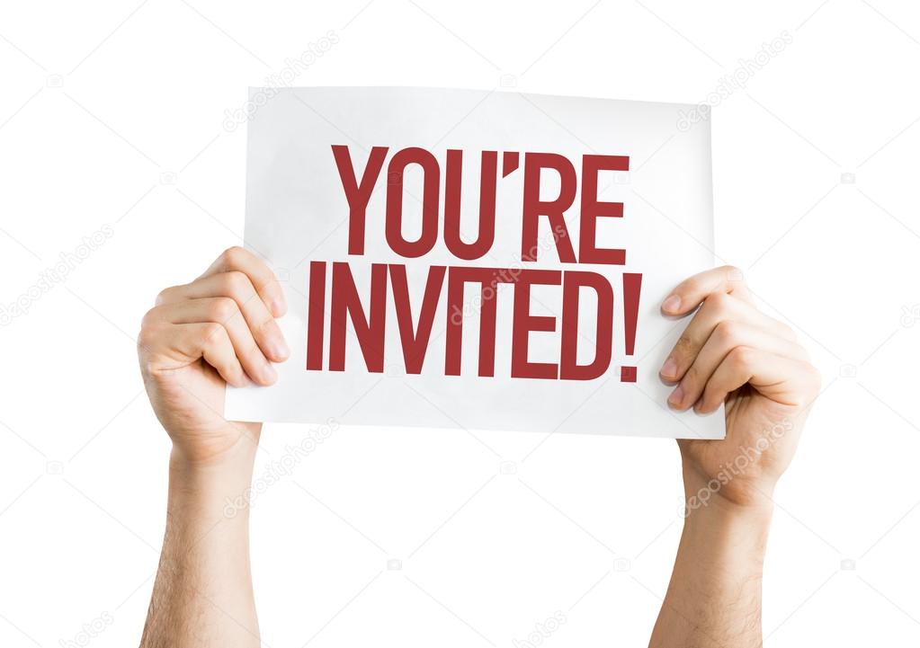 You're Invited! placard isolated on white background