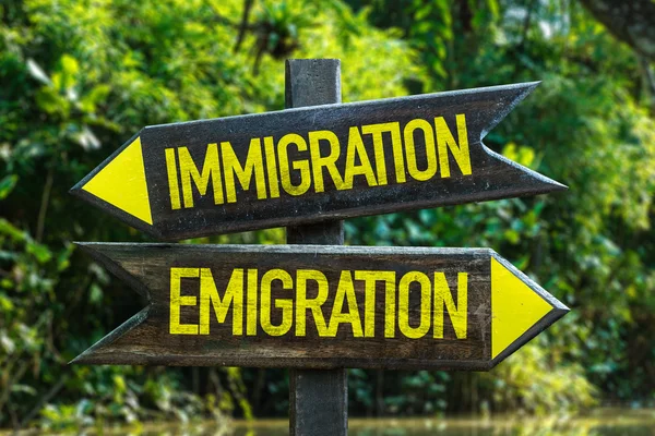 Immigration - Emigration signpost — Stock Photo, Image