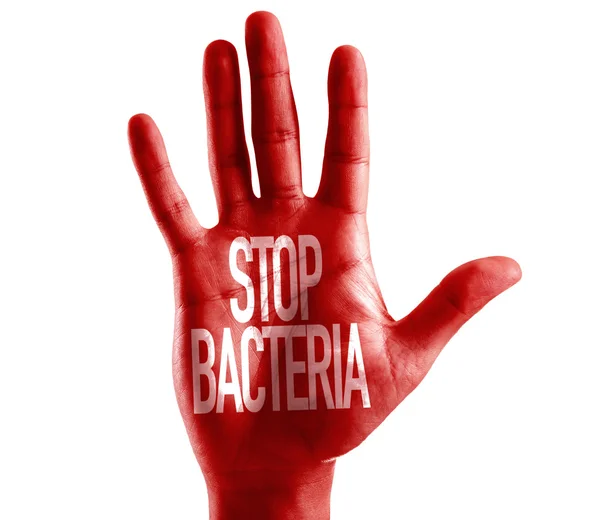 Зупинити бактерії, написані на руці — стокове фото