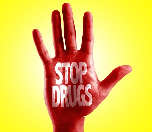 Stop Droga scritta a portata di mano — Foto Stock