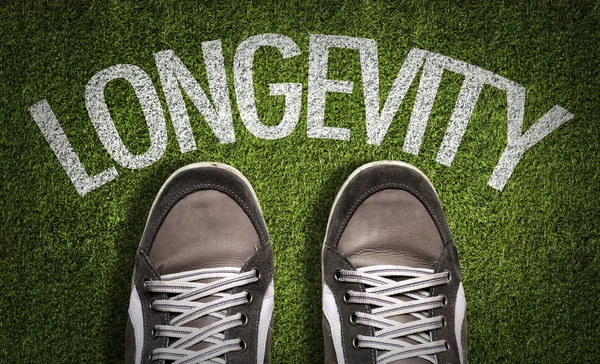 Sneakers on the grass with the text — Stock Photo, Image