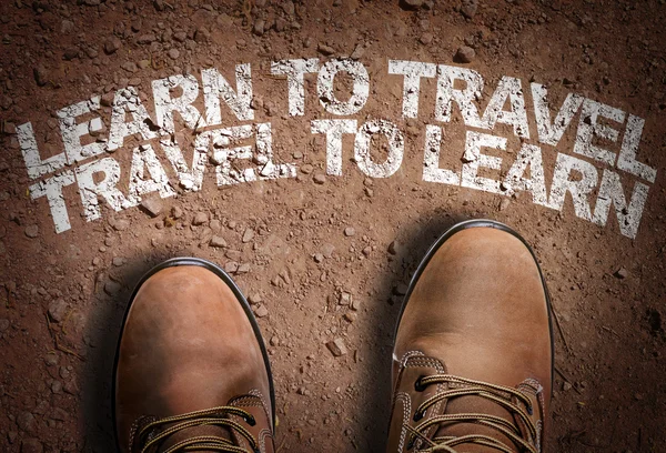 Boots on the trail with the text — Stock Photo, Image