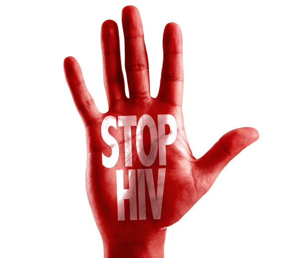Pare o HIV escrito na mão — Fotografia de Stock