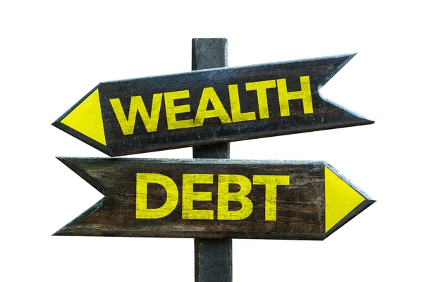 Wealth - Debt signpost — Stock Photo, Image