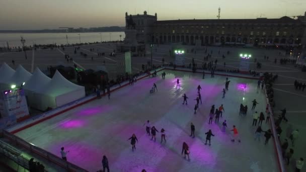 People at the Skating Rink in Square — Stock Video