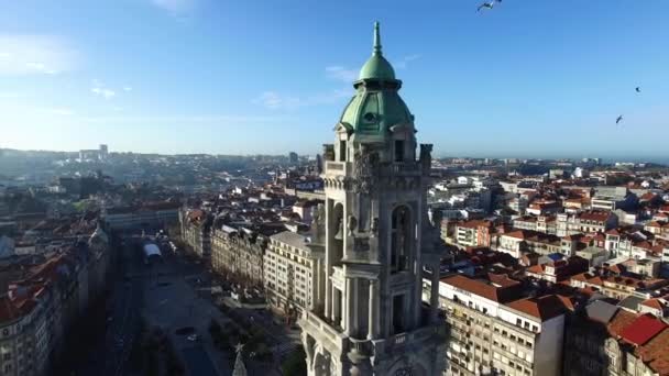 Stadhuis en stadsplein in Porto — Stockvideo