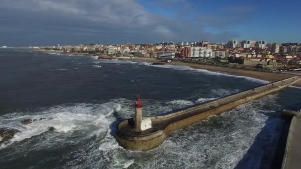 Φάρος σε Foz του Douro — Αρχείο Βίντεο