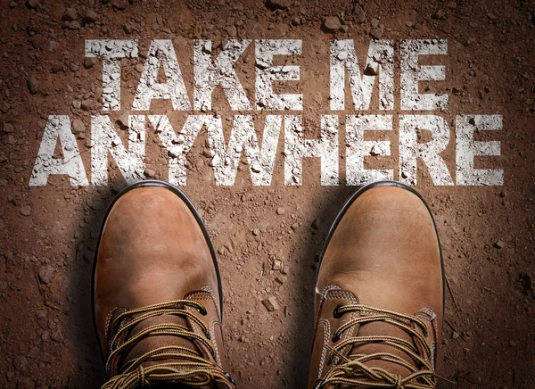 Boots on the trail with the text — Stock Photo, Image