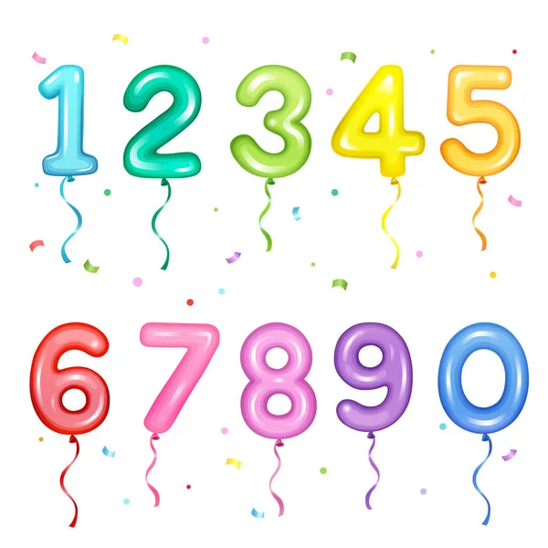 Vector Illustratie Set Van Kleurrijke Nummervormige Ballonnen Voor Verjaardagsfeest Decoratie — Stockvector