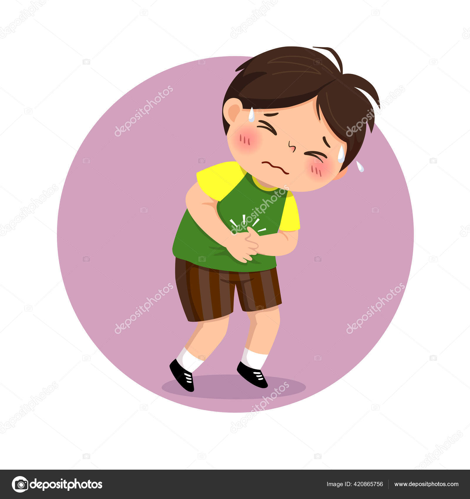 Ilustración Vectorial Del Niño Que Sufre Dolor Estómago Concepto