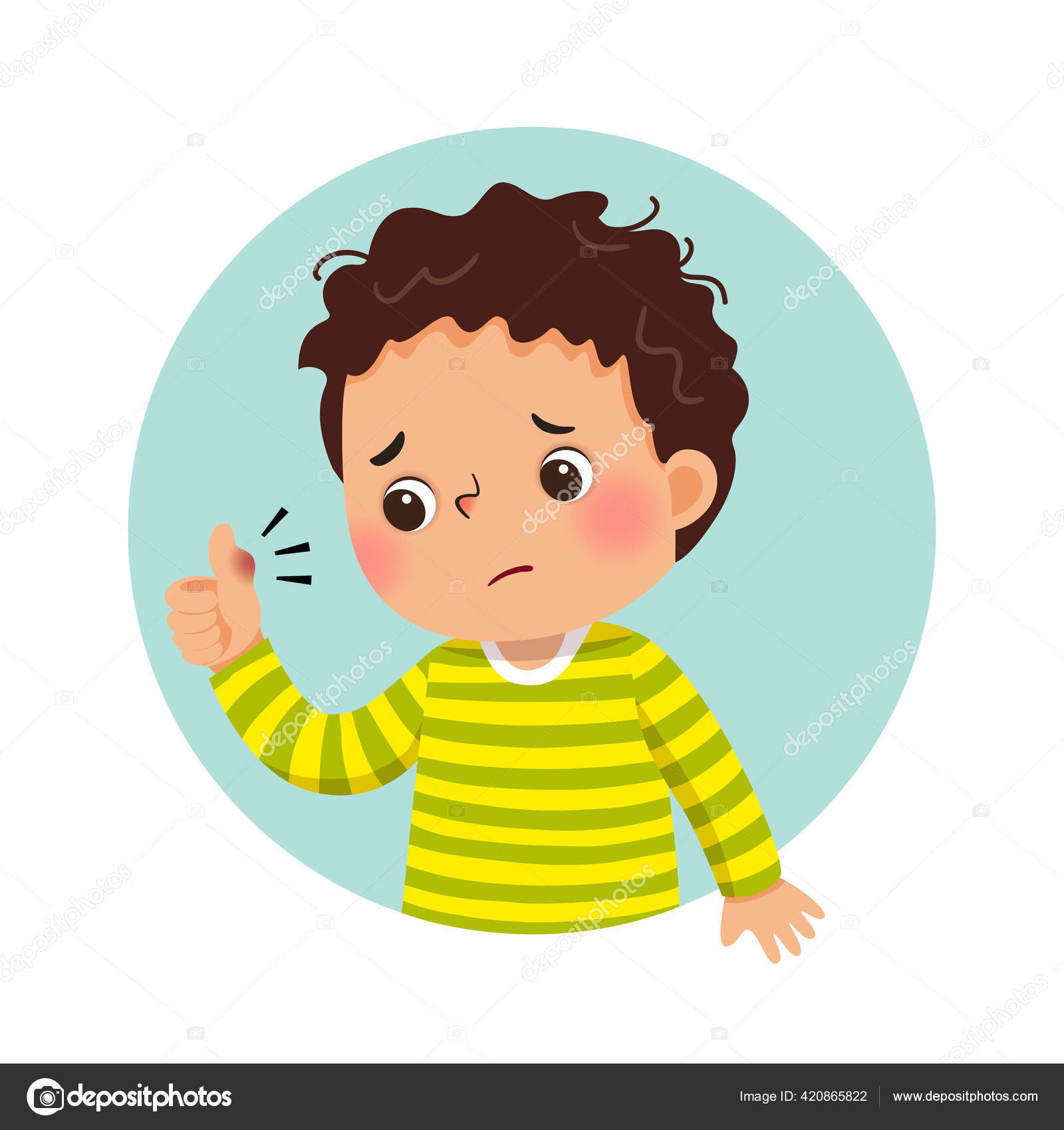 Image vectorielle Illustration Vectorielle Dessin Animé Triste Garçon  Regardant Son Pouce Gonflé par ©KanKhem - 420865822, image size:1600x1700