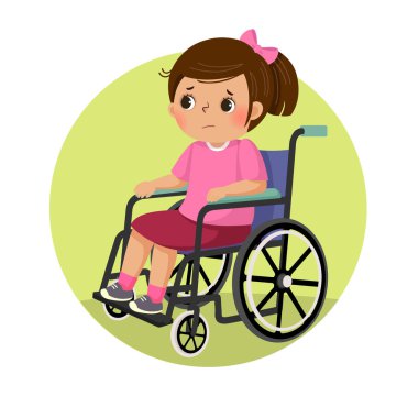 Vector illustration of little sad disabled girl in a wheelchair. Health Problems concept. clipart