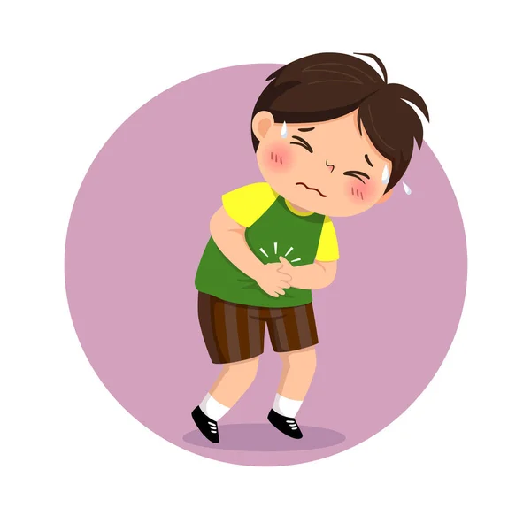 Ilustración Vectorial Del Niño Que Sufre Dolor Estómago Concepto Problemas — Vector de stock