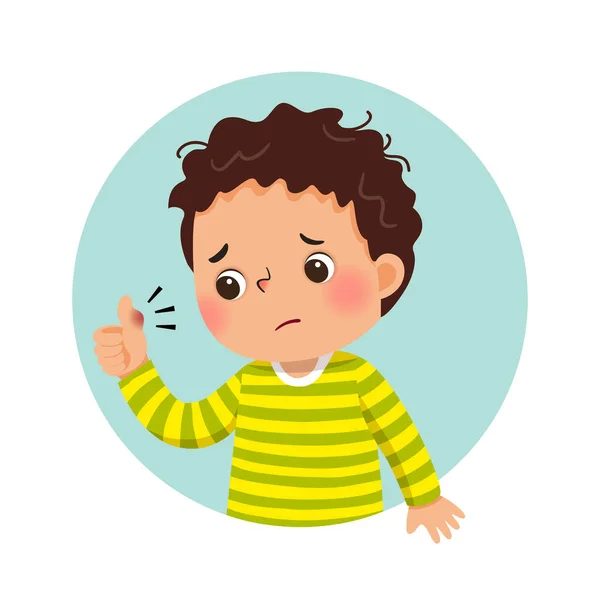 Şişmiş Başparmağına Bakan Üzgün Bir Çocuğun Vektör Çizimi Sağlık Sorunları — Stok Vektör