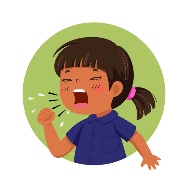 Vector Illustration Cartoon Little Girl Feeling Unwell Coughing Health Problems — Stock Vector